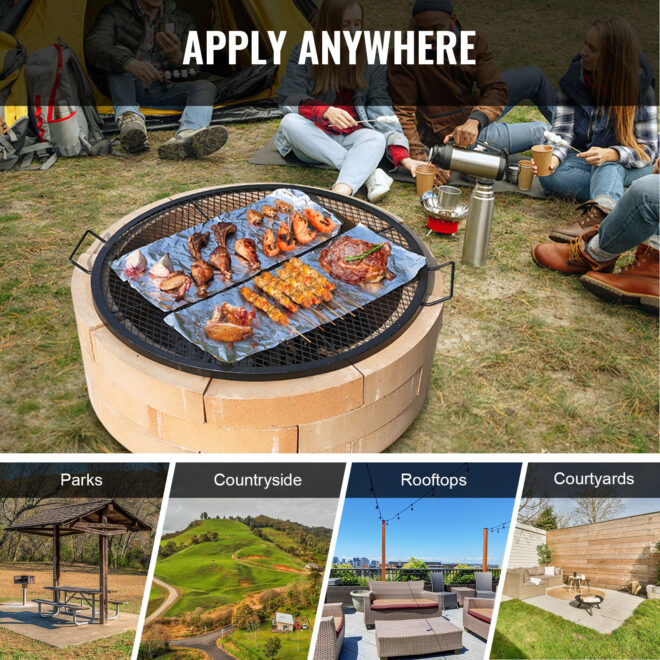 VEVOR X-Marks Fire Pit Grill Grate, Round Cooking Grate, Heavy Duty Steel Campfire BBQ Grill Grid with Handle and Support X Wire, Portable Camping Cookware for Outside Party & Gathering, 36 Inch Black - Image 6