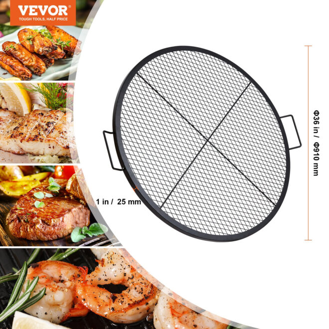 VEVOR X-Marks Fire Pit Grill Grate, Round Cooking Grate, Heavy Duty Steel Campfire BBQ Grill Grid with Handle and Support X Wire, Portable Camping Cookware for Outside Party & Gathering, 36 Inch Black - Image 7