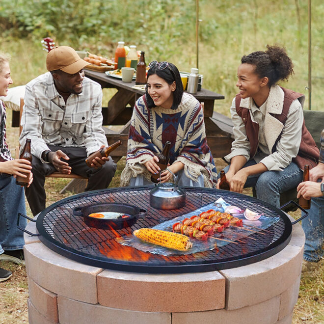 VEVOR X-Marks Fire Pit Grill Grate, Round Cooking Grate, Heavy Duty Steel Campfire BBQ Grill Grid with Handle and Support X Wire, Portable Camping Cookware for Outside Party & Gathering, 36 Inch Black - Image 8