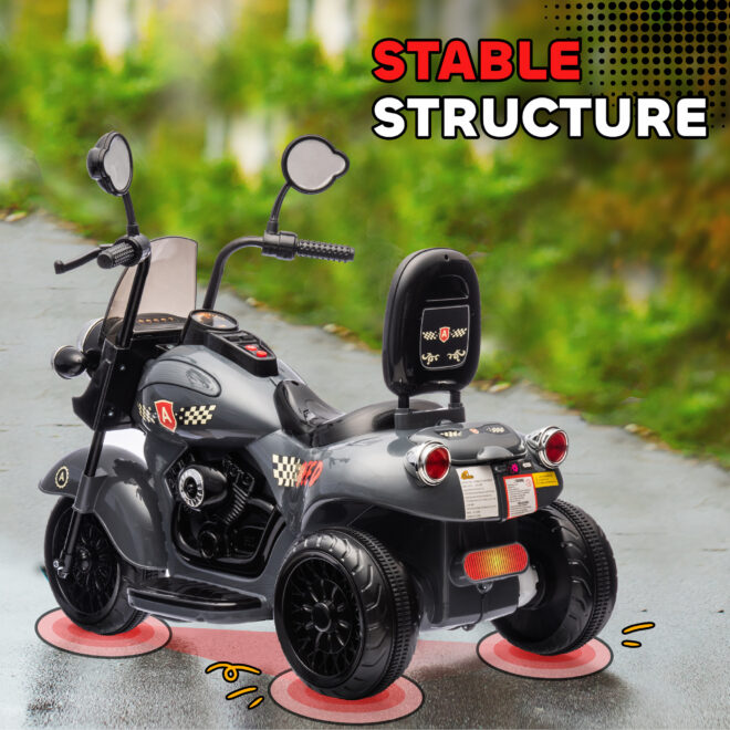 Qaba Electric Motorcycle for Kids, 3 Wheel 6V Battery Powered Chopper Motorbike, Ride on Motorcycle with Headlights, Music, Forward & Reverse for Boys and Girls Ages 3-6 Years, Gray - Image 5