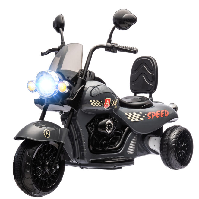 Qaba Electric Motorcycle for Kids, 3 Wheel 6V Battery Powered Chopper Motorbike, Ride on Motorcycle with Headlights, Music, Forward & Reverse for Boys and Girls Ages 3-6 Years, Gray - Image 9