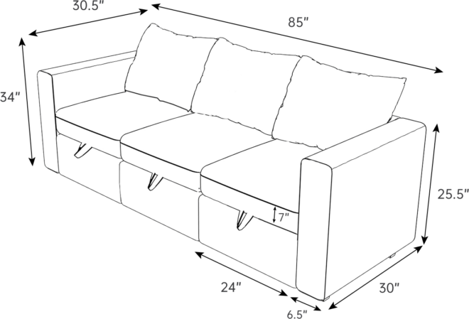 Livelylodge Modular 3-Seat Sofa with Wooden Frame and Pull-Out Bed,  Convertible Sectional Sofa for Living Room, Available in Black, White, and Gray 85" L x 30.5" W x 34" H. - Image 20