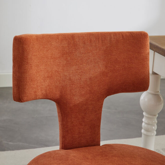 Mid Century Modern Dining Chairs Set of 2, Farmhouse Linen Fabric Upholstered Accent Chair Curved Backrest with Copper Nails around,Kitchen Chairs with Hardwood Frame, Orange - Image 11
