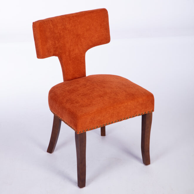 Mid Century Modern Dining Chairs Set of 2, Farmhouse Linen Fabric Upholstered Accent Chair Curved Backrest with Copper Nails around,Kitchen Chairs with Hardwood Frame, Orange - Image 4