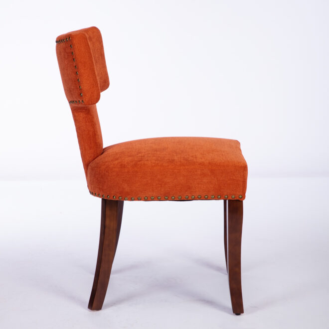 Mid Century Modern Dining Chairs Set of 2, Farmhouse Linen Fabric Upholstered Accent Chair Curved Backrest with Copper Nails around,Kitchen Chairs with Hardwood Frame, Orange - Image 5