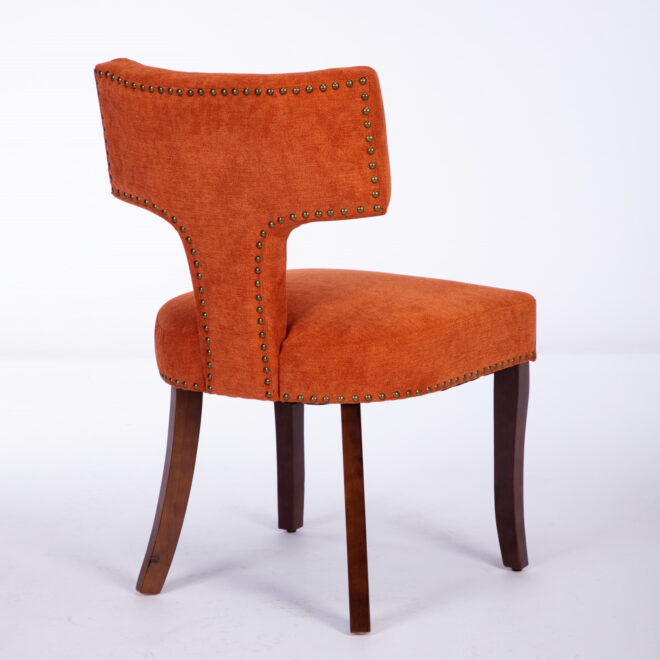 Mid Century Modern Dining Chairs Set of 2, Farmhouse Linen Fabric Upholstered Accent Chair Curved Backrest with Copper Nails around,Kitchen Chairs with Hardwood Frame, Orange - Image 6
