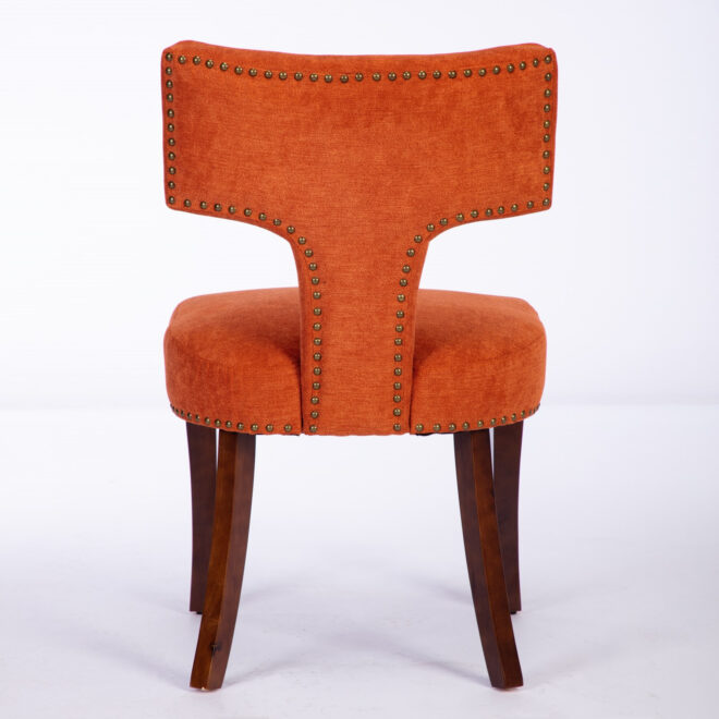 Mid Century Modern Dining Chairs Set of 2, Farmhouse Linen Fabric Upholstered Accent Chair Curved Backrest with Copper Nails around,Kitchen Chairs with Hardwood Frame, Orange - Image 7