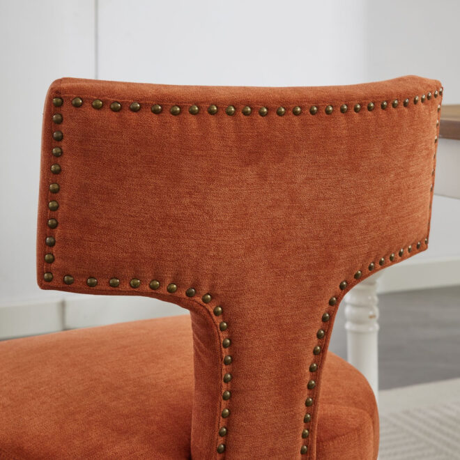 Mid Century Modern Dining Chairs Set of 2, Farmhouse Linen Fabric Upholstered Accent Chair Curved Backrest with Copper Nails around,Kitchen Chairs with Hardwood Frame, Orange - Image 10