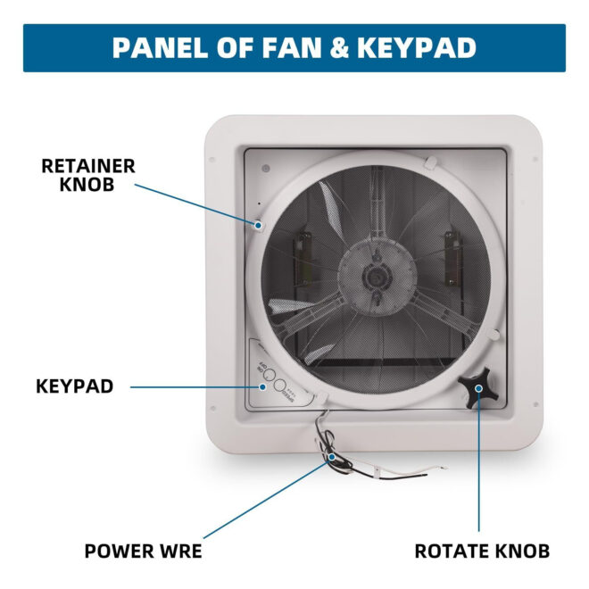 RV Roof Vent Fan 14" with LED Light,4 Speed Reversible 12V RV Exhaust Fan Low Noise,UV Protection,Manual Open for Camper,Travel,Cargo Trailer - Image 2