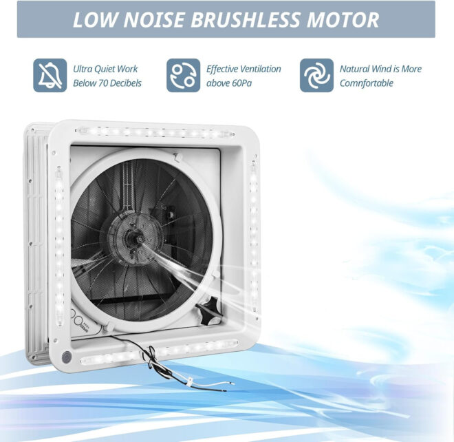 RV Roof Vent Fan 14" with LED Light,4 Speed Reversible 12V RV Exhaust Fan Low Noise,UV Protection,Manual Open for Camper,Travel,Cargo Trailer - Image 11