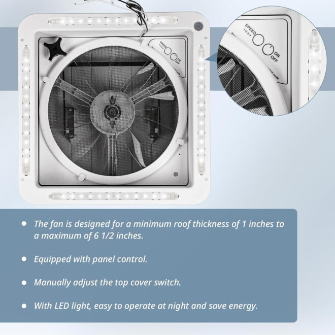 RV Roof Vent Fan 14" with LED Light,4 Speed Reversible 12V RV Exhaust Fan Low Noise,UV Protection,Manual Open for Camper,Travel,Cargo Trailer - Image 12