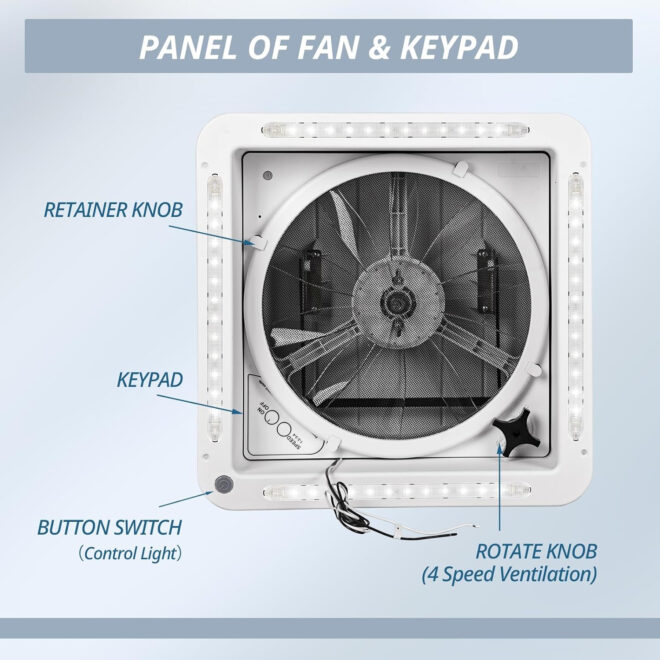RV Roof Vent Fan 14" with LED Light,4 Speed Reversible 12V RV Exhaust Fan Low Noise,UV Protection,Manual Open for Camper,Travel,Cargo Trailer - Image 13