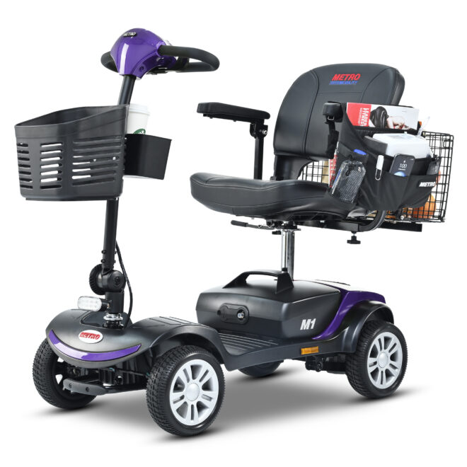 Four wheels Compact Travel Mobility Scooter with 300W Motor for Adult-300lbs, Dark Purple - Image 3