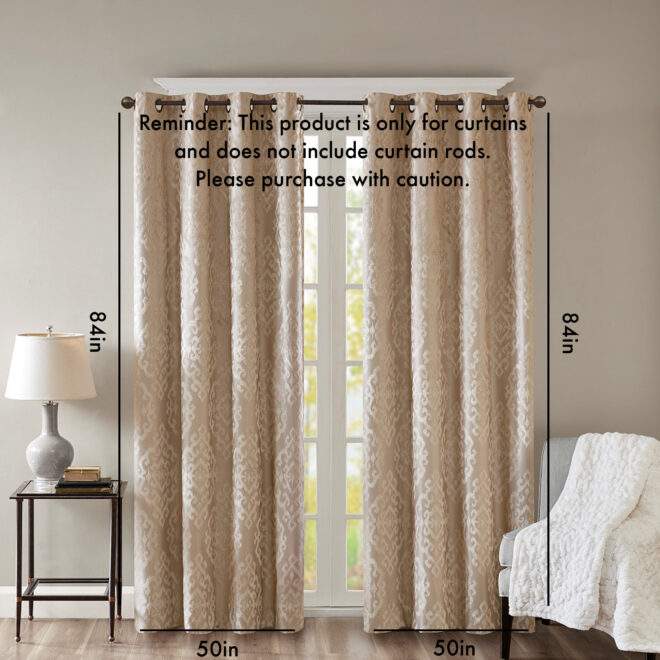 Knitted Jacquard Damask Total Blackout Grommet Top Curtain Panel(Only 1 Pc Panel) - Image 2