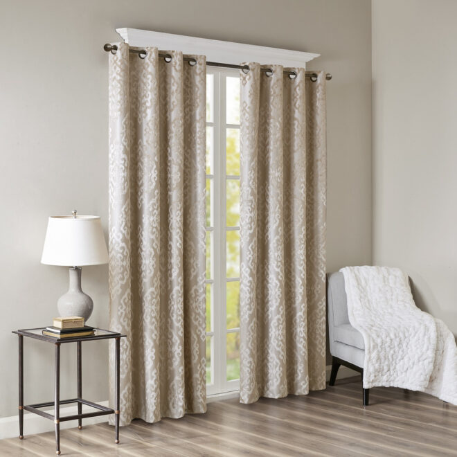 Knitted Jacquard Damask Total Blackout Grommet Top Curtain Panel(Only 1 Pc Panel) - Image 11
