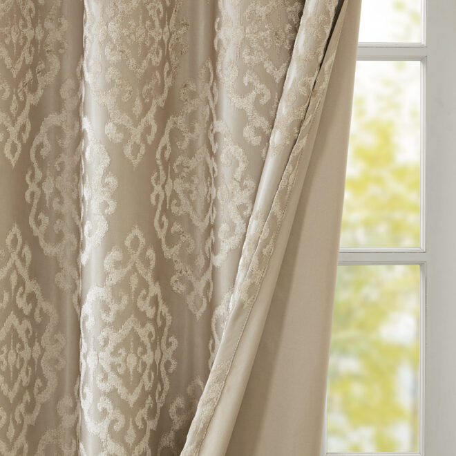 Knitted Jacquard Damask Total Blackout Grommet Top Curtain Panel(Only 1 Pc Panel) - Image 14