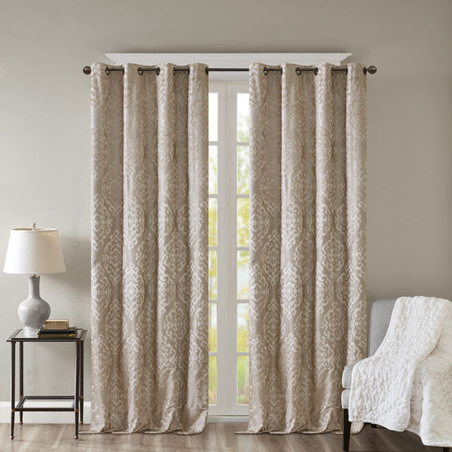 Knitted Jacquard Damask Total Blackout Grommet Top Curtain Panel(Only 1 Pc Panel) - Image 15