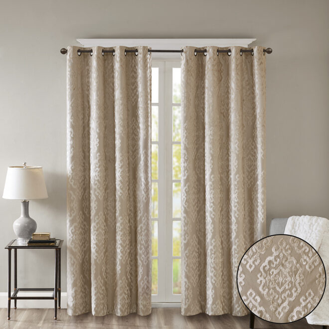 Knitted Jacquard Damask Total Blackout Grommet Top Curtain Panel(Only 1 Pc Panel) - Image 16
