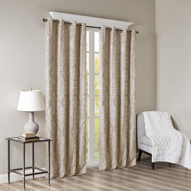 Knitted Jacquard Damask Total Blackout Grommet Top Curtain Panel(Only 1 Pc Panel) - Image 3
