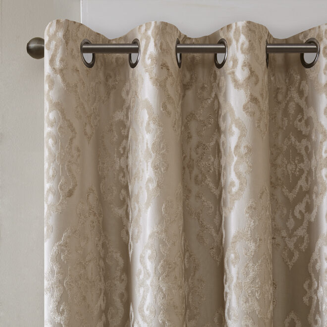Knitted Jacquard Damask Total Blackout Grommet Top Curtain Panel(Only 1 Pc Panel) - Image 7