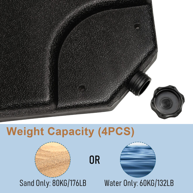Square Offset Umbrella Base Plastic Cantilever Patio Umbrella Base Stand, Water/Sand Filled in Black (4-Piece) - Image 3