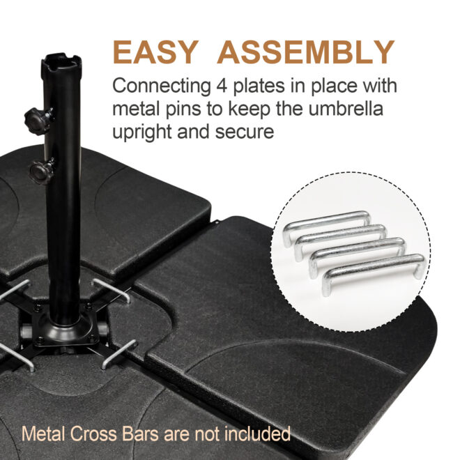 Square Offset Umbrella Base Plastic Cantilever Patio Umbrella Base Stand, Water/Sand Filled in Black (4-Piece) - Image 4