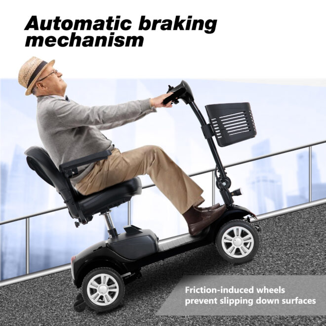 Four wheels Compact Travel Mobility Scooter with 300W Motor for Adult-300lbs, Gloss Black - Image 5