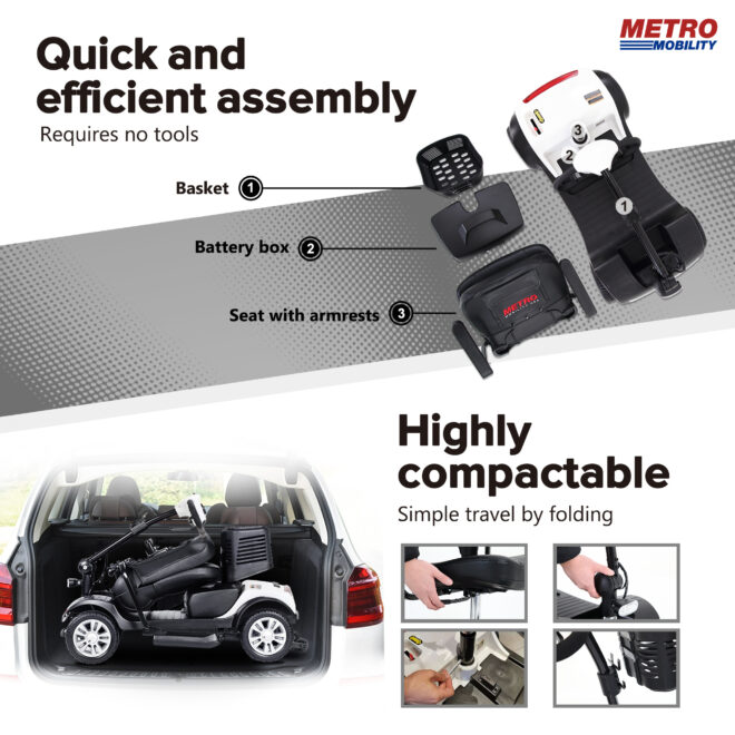 Four wheels Compact Travel Mobility Scooter with 300W Motor for Adult-300lbs, WHITE - Image 4