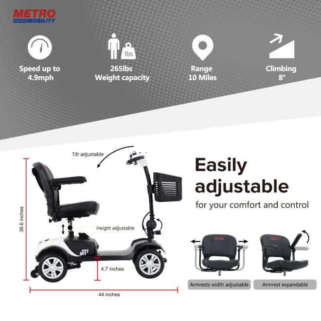Four wheels Compact Travel Mobility Scooter with 300W Motor for Adult-300lbs, WHITE - Image 5