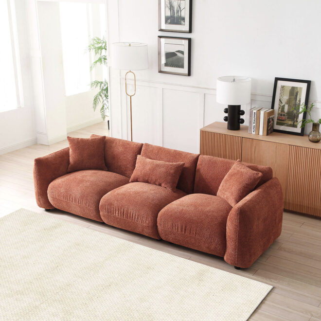 Mid Century Modern Couch 3-Seater Sofa for Livingroom, Orange - Image 4