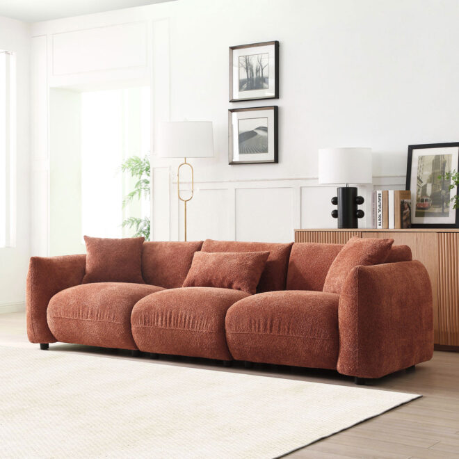 Mid Century Modern Couch 3-Seater Sofa for Livingroom, Orange - Image 5