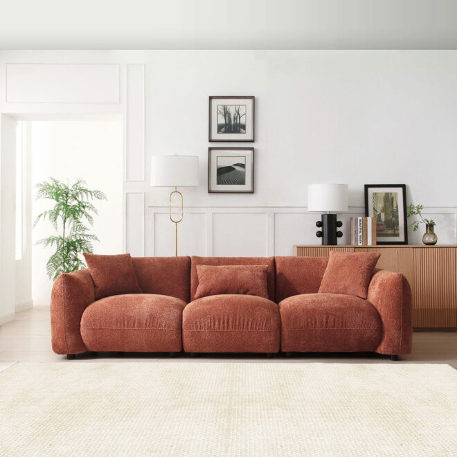 Mid Century Modern Couch 3-Seater Sofa for Livingroom, Orange - Image 6