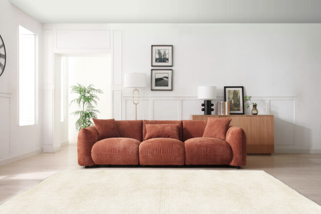 Mid Century Modern Couch 3-Seater Sofa for Livingroom, Orange - Image 8
