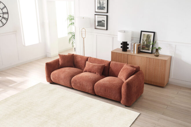 Mid Century Modern Couch 3-Seater Sofa for Livingroom, Orange - Image 9
