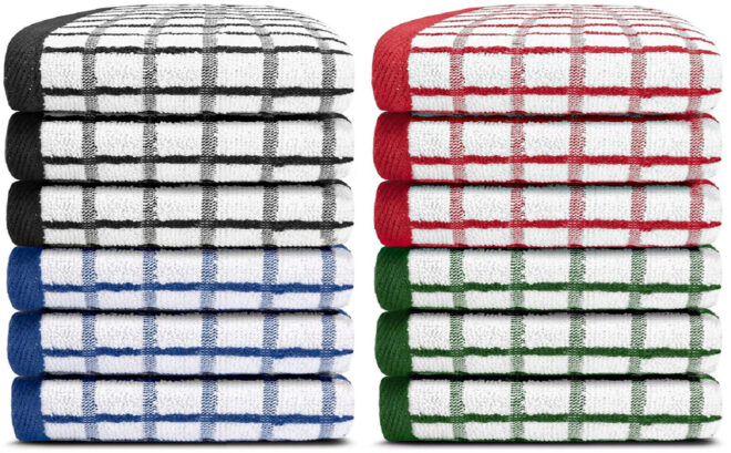 12 Pack Premium Dish Cloths for Kitchen Heavy Duty Absorbent 100% Cotton 410 GSM Terry Kitchen Towels 12x12 Multi Color - Image 2