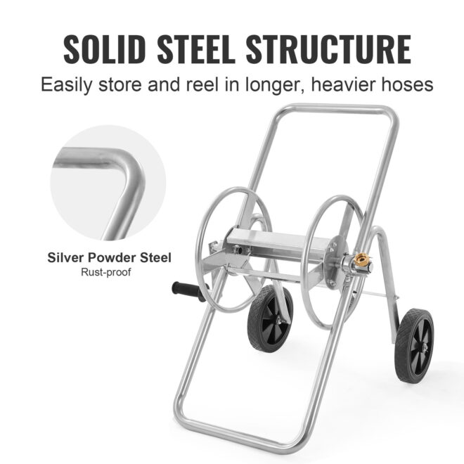 VEVOR Hose Reel Cart, Hold Up to 175 ft of 5/8'' Hose (Hose Not Included), Garden Water Hose Carts Mobile Tools with Wheels, Heavy Duty Powder-coated Steel Outdoor Planting for Garden, Yard, Lawn - Image 3