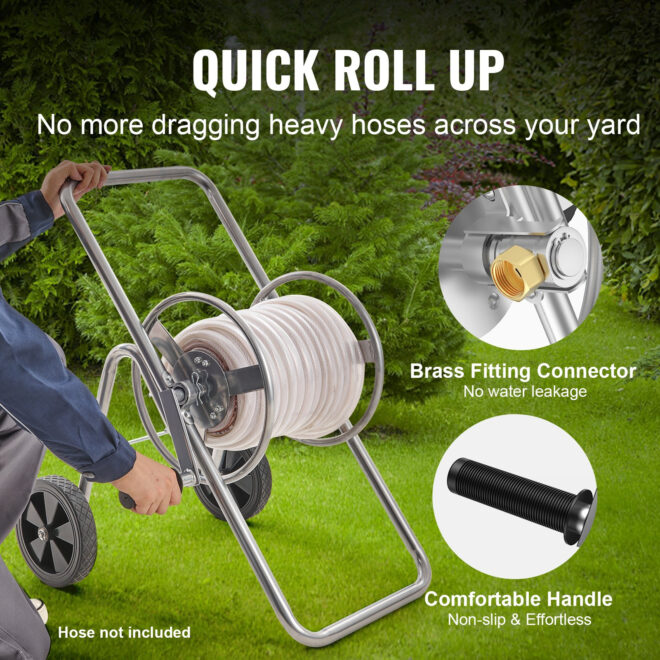 VEVOR Hose Reel Cart, Hold Up to 175 ft of 5/8'' Hose (Hose Not Included), Garden Water Hose Carts Mobile Tools with Wheels, Heavy Duty Powder-coated Steel Outdoor Planting for Garden, Yard, Lawn - Image 4