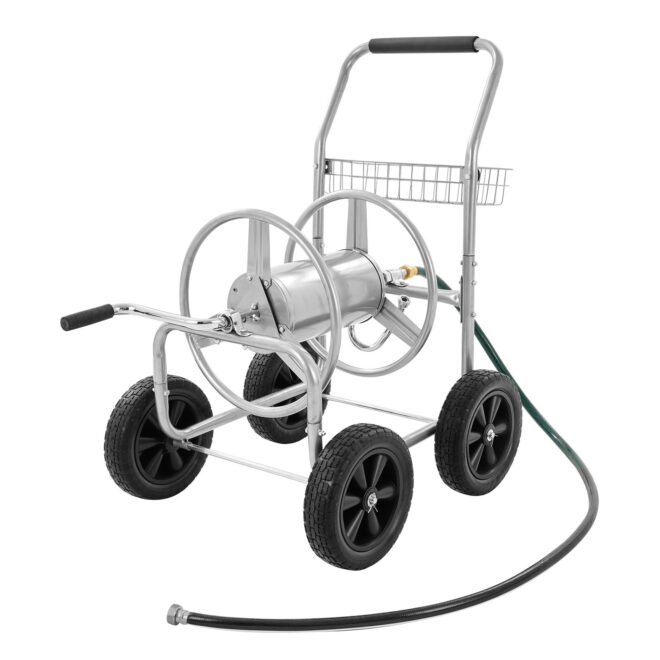 VEVOR Hose Reel Cart, Hold Up to 250 ft of 5/8'' Hose, Garden Water Hose Carts Mobile Tools with 4 Wheels, Heavy Duty Powder-coated Steel Outdoor Planting with Storage Basket, for Garden, Yard, Lawn - Image 9