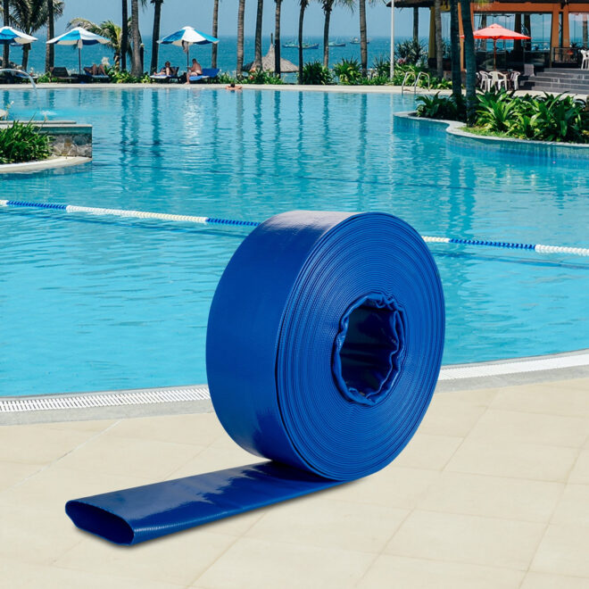 VEVOR Discharge Hose, 3" x 105', PVC Lay Flat Hose, Heavy Duty Backwash Drain Hose with Clamps, Weather-proof & Burst-proof, Ideal for Swimming Pool & Water Transfer, Blue - Image 8