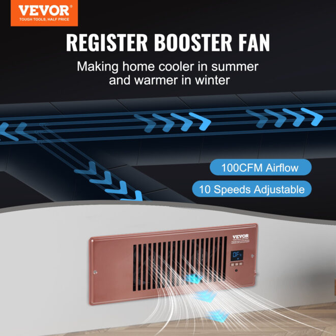 VEVOR Register Booster Fan, Quiet Vent Booster Fan Fits 4' x 12' Register Holes, with Remote Control and Thermostat Control, Adjustable Speed for Heating Cooling Smart Vent, Brown - Image 2