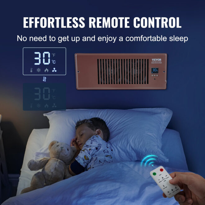 VEVOR Register Booster Fan, Quiet Vent Booster Fan Fits 4' x 12' Register Holes, with Remote Control and Thermostat Control, Adjustable Speed for Heating Cooling Smart Vent, Brown - Image 5
