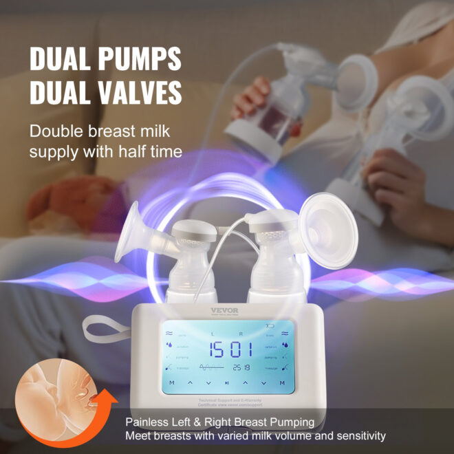 VEVOR Breast Pump, Single/Double Adjustable Electric Breast Pumps, 4 Modes & 9/15 Levels, Reciprocating Piston Pumps, 4000mAH Anti-Backflow Breastfeeding Pump with 300mmHg High Suction, 18/22mm Flange - Image 3