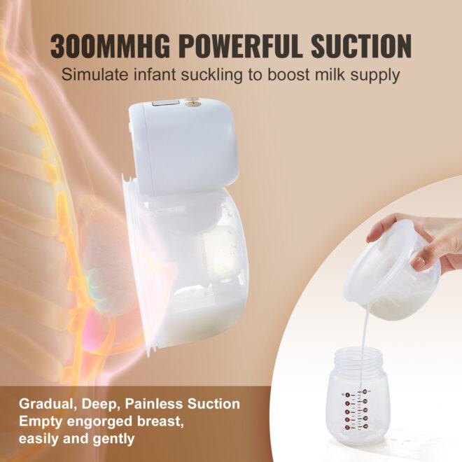 VEVOR Breast Pump, Wearable Electric Breast Pumps Hands Free, 4 Mode & 12 Levels, 300mmHg Strong Suction, Ultra-Quiet Rechargeable Portable Breastfeeding Pump with LED Display, 24mm Insert/28mm Flange - Image 3