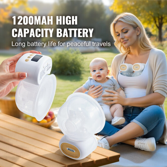 VEVOR Breast Pump, Wearable Electric Breast Pumps Hands Free, 4 Mode & 12 Levels, 300mmHg Strong Suction, Ultra-Quiet Rechargeable Portable Breastfeeding Pump with LED Display, 24mm Insert/28mm Flange - Image 5