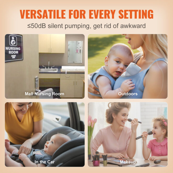 VEVOR Breast Pump, Wearable Electric Breast Pumps Hands Free, 4 Mode & 12 Levels, 300mmHg Strong Suction, Ultra-Quiet Rechargeable Portable Breastfeeding Pump with LED Display, 24mm Insert/28mm Flange - Image 6