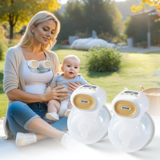 VEVOR Breast Pump, Wearable Electric Breast Pumps Hands Free, 4 Mode & 12 Levels, 300mmHg Strong Suction, Ultra-Quiet Rechargeable Portable Breastfeeding Pump with LED Display, 24mm Insert/28mm Flange - Image 8