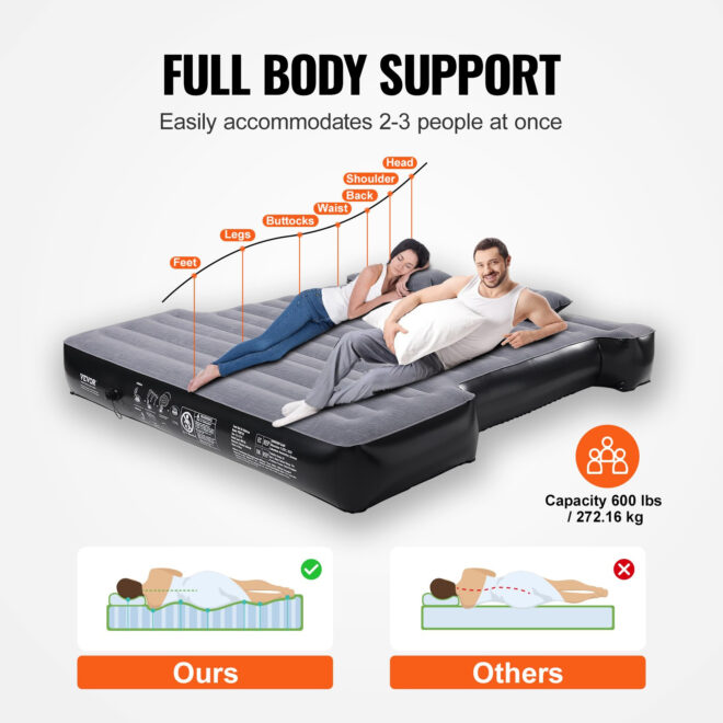 VEVOR Truck Bed Air Mattress, for 5.5-5.8 ft Full Size Short Truck Beds, Inflatable Air Mattress Camping Bed with 12V Air Pump 2 Pillows, Carry Bag, for Silverado, RAM, F Series, Sierra, Titan, Tundra - Image 4