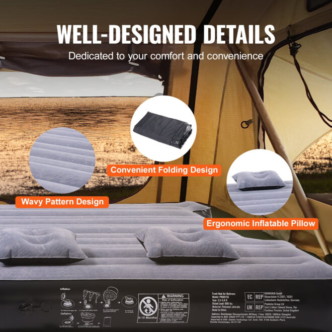 VEVOR Truck Bed Air Mattress, for 5.5-5.8 ft Full Size Short Truck Beds, Inflatable Air Mattress Camping Bed with 12V Air Pump 2 Pillows, Carry Bag, for Silverado, RAM, F Series, Sierra, Titan, Tundra - Image 5
