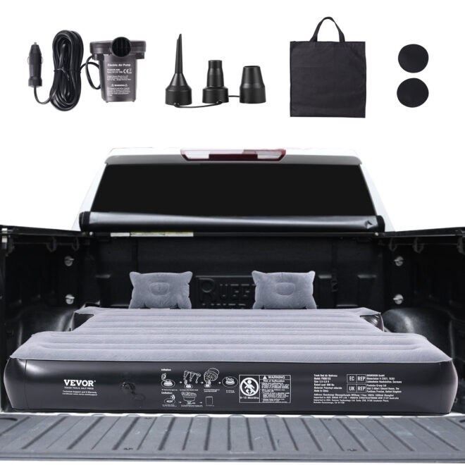 VEVOR Truck Bed Air Mattress, for 5.5-5.8 ft Full Size Short Truck Beds, Inflatable Air Mattress Camping Bed with 12V Air Pump 2 Pillows, Carry Bag, for Silverado, RAM, F Series, Sierra, Titan, Tundra