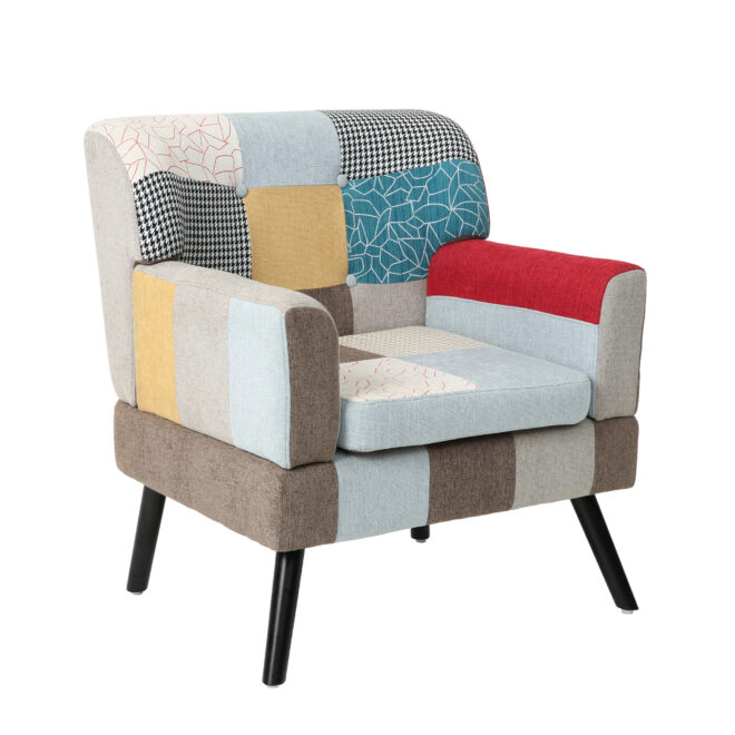 Patchwork Accent Chair, Mid Century Modern Fabric Club Chair for Bedroom Comfy, Colourful Single Sofa Chair for Livingroom, Bedroom, Office, Study and Reading Room - Image 6